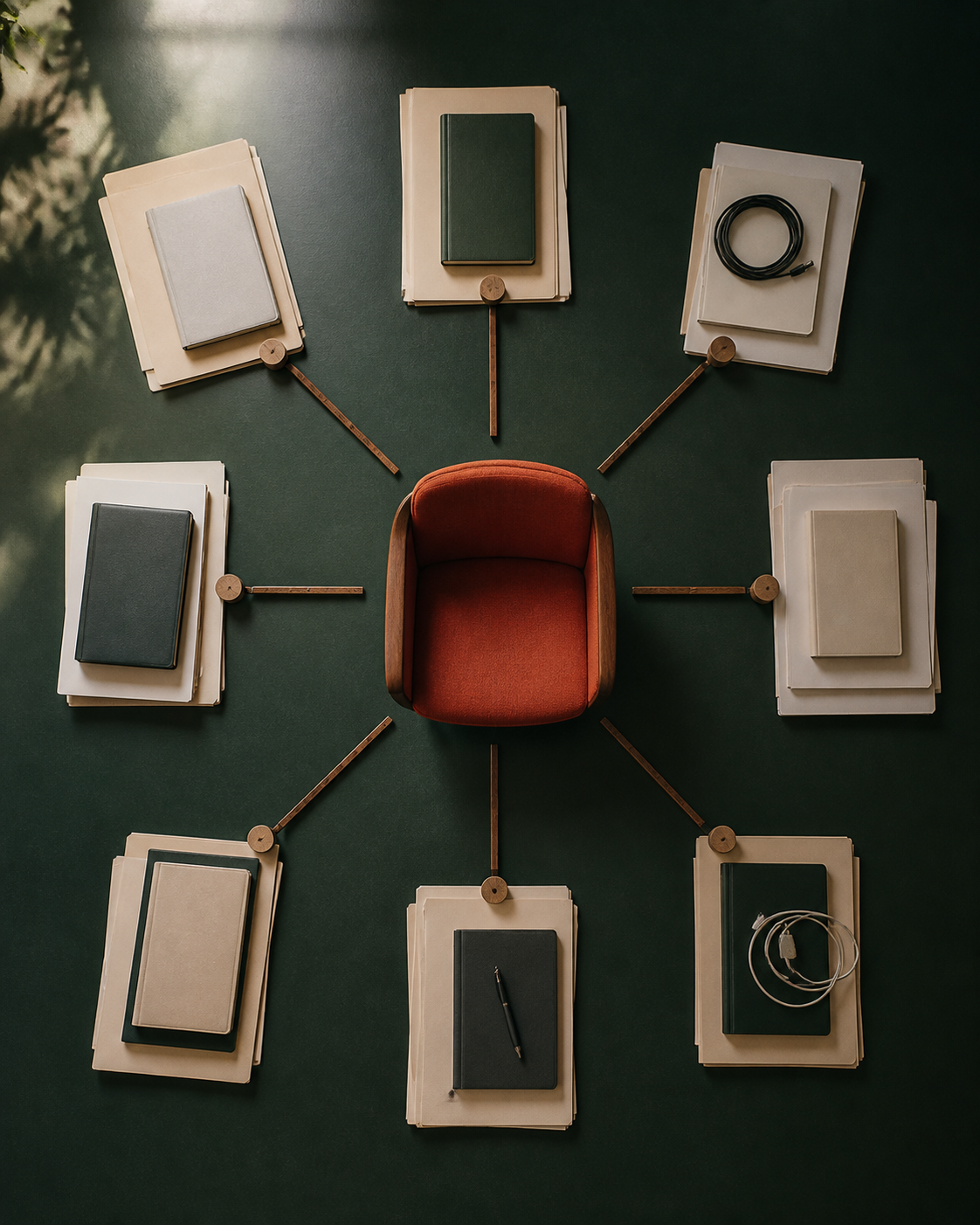 Workstreams converging toward one central founder decision point